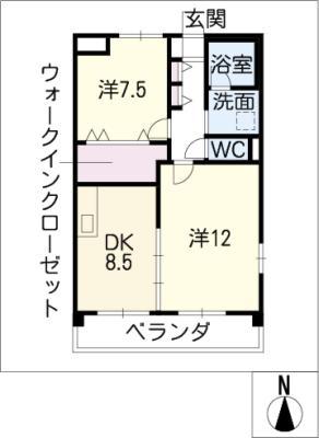WAFFLE HILLS ROSE(2LDK/1階)の間取り写真