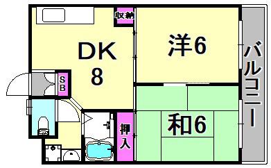 ウエルハイツ東園田(2DK/5階)の間取り写真