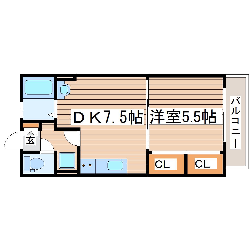 太田ハイツ長町(1DK/2階)の間取り写真