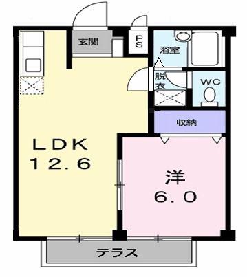 土原ハイツ(1LDK/1階)の間取り写真