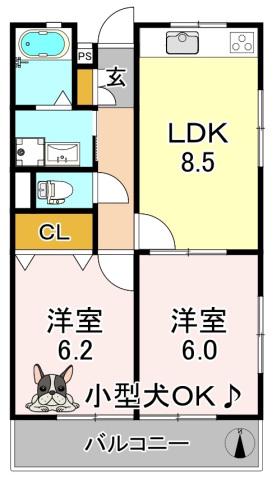 西平野ハイツ(2LDK/2階)の間取り写真