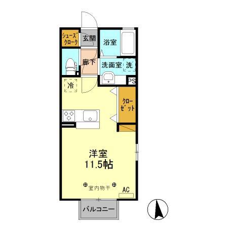 アルモヴィレッタ(ワンルーム/2階)の間取り写真