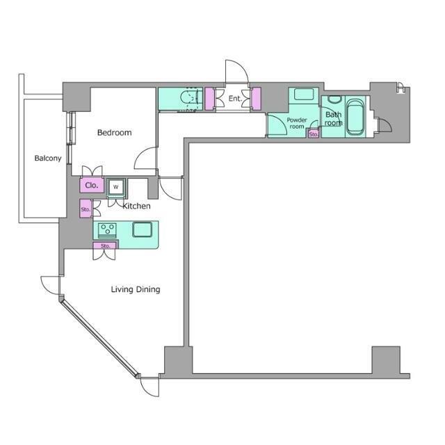 レジディアタワー目黒不動前 部屋番号0410(1LDK/4階)の間取り写真
