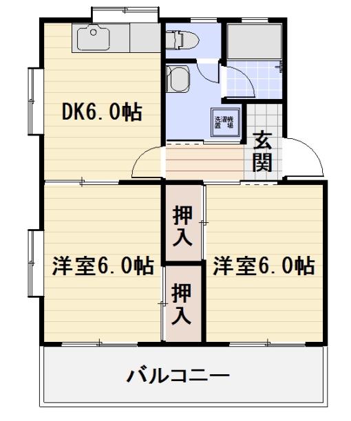 ヒルサイドアヴェニュ(2DK/2階)の間取り写真