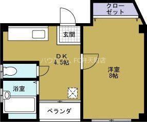 ナウイーブ弁天(1DK/2階)の間取り写真