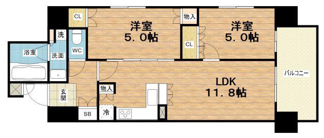 リーガル南久宝寺II(2LDK/11階)の間取り写真