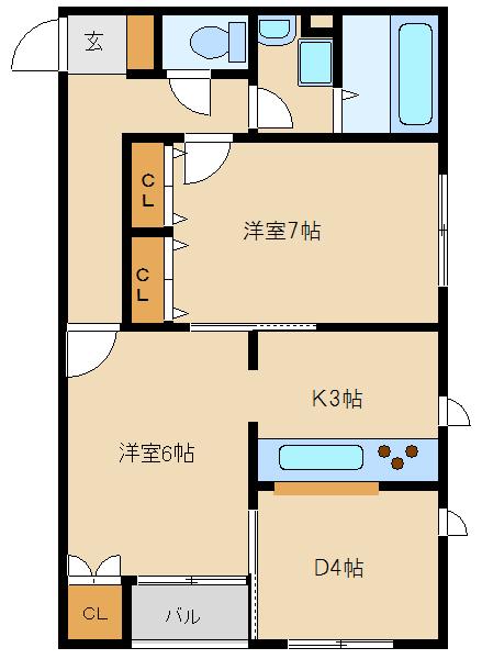 ショコラ(2DK/1階)の間取り写真