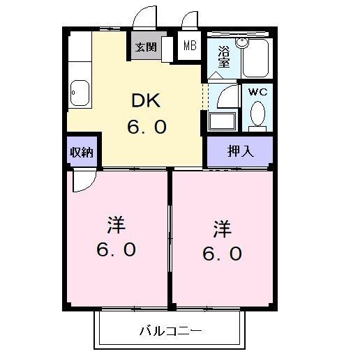 青春ハイツ(2DK/2階)の間取り写真