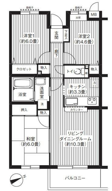 オークヴィレッジ調布(3LDK/2階)の間取り写真