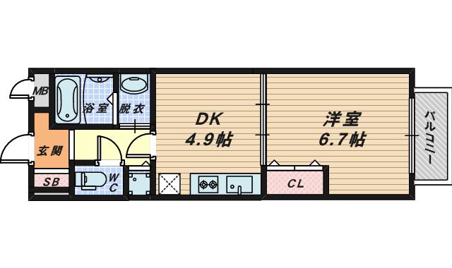 ローズベル(1DK/2階)の間取り写真