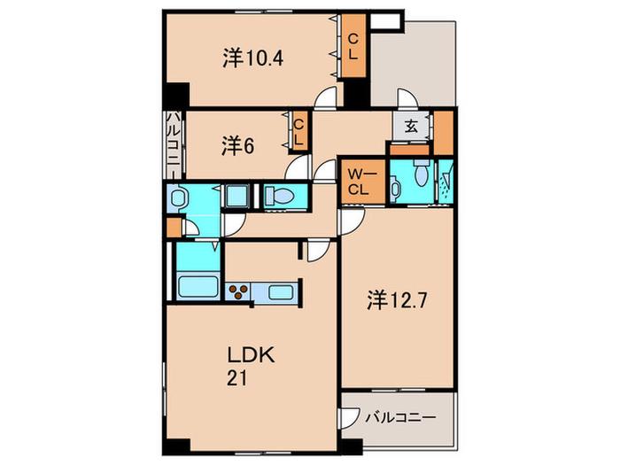 FUJIYAMA FLATS(3LDK/8階)の間取り写真