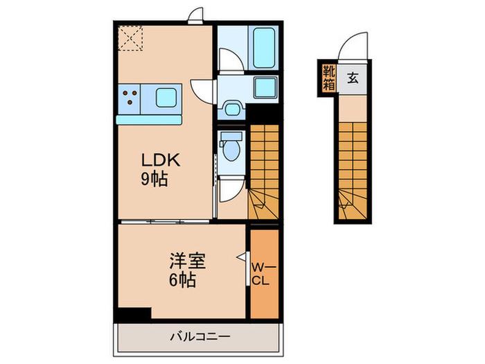 D-ROOM TK B棟(1LDK/2階)の間取り写真