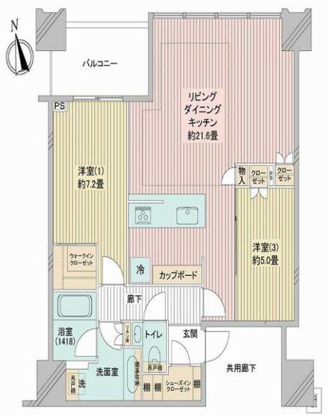 白金ザ・スカイ イースト(2LDK/34階)の間取り写真