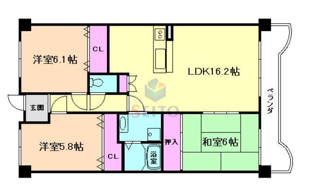 プロムナード豊中(3LDK/2階)の間取り写真