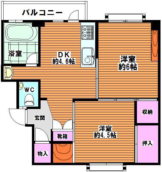 グリーンハイム堺 1棟413(2DK/2階)の間取り写真