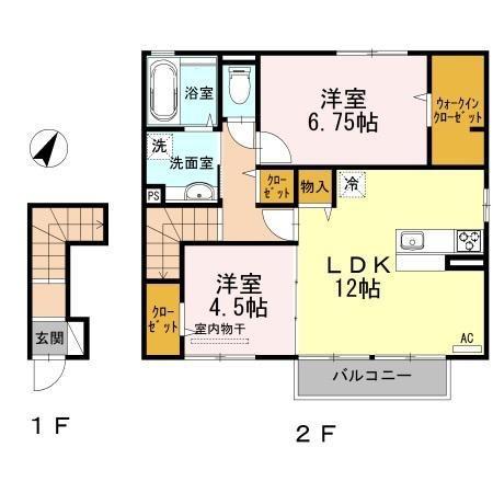 アドラブールE・F棟 F棟(2LDK/2階)の間取り写真