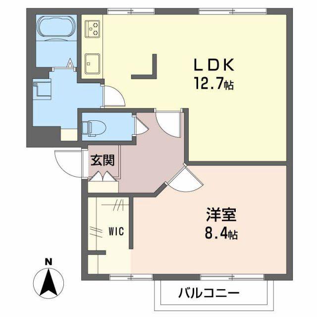 グリーンサイドB棟(1LDK/2階)の間取り写真