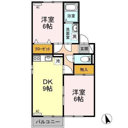 サンライズ・タカ A(2DK/2階)の間取り写真
