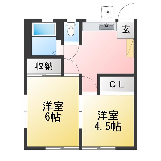 北村荘(2DK/2階)の間取り写真