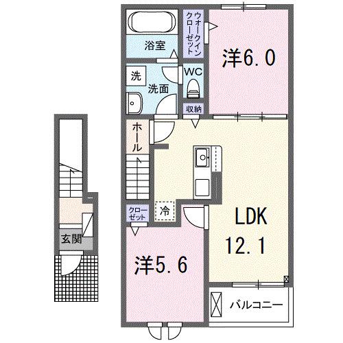 ブルームウィズグレースB(2LDK/2階)の間取り写真