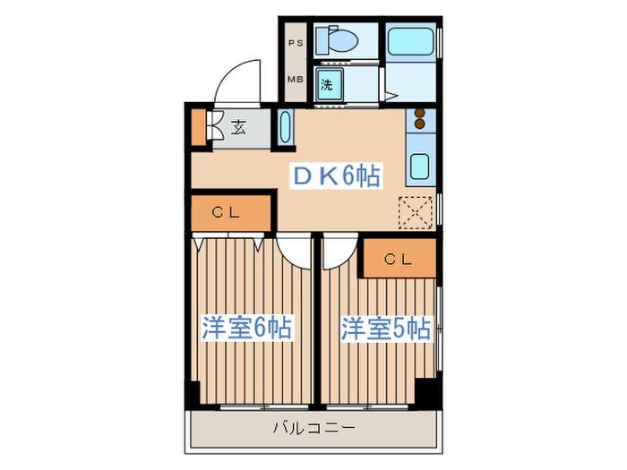カールトンコート(2DK/2階)の間取り写真