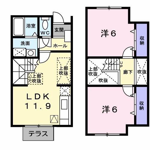 ビレッジあいC(2LDK/1階)の間取り写真