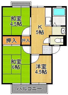 メイプルハイツ(3K/2階)の間取り写真