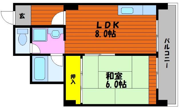 岡田ビル(1LDK/4階)の間取り写真