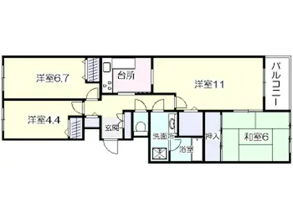 八木山シティハウス(3LDK/3階)の間取り写真