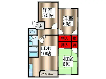 所沢グリーンハイツ(3LDK/2階)の間取り写真