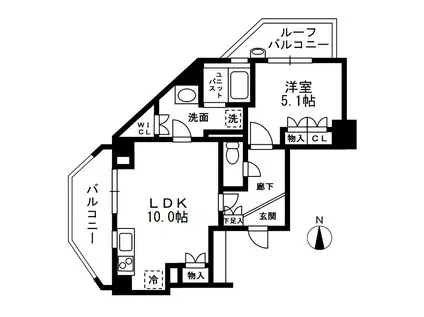 レジディア中落合A 手無 2/2退 常時ゴミ出可 最上階 シェア可(1LDK/7階)の間取り写真