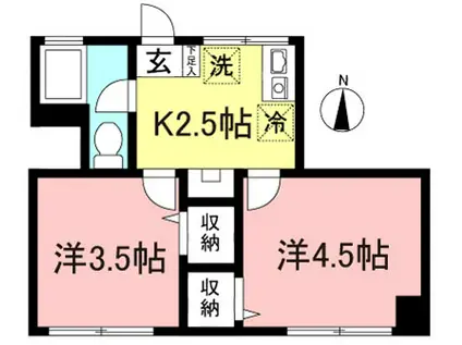 フラットI和泉(2K/4階)の間取り写真