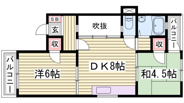 アーバン城見(2DK/1階)の間取り写真