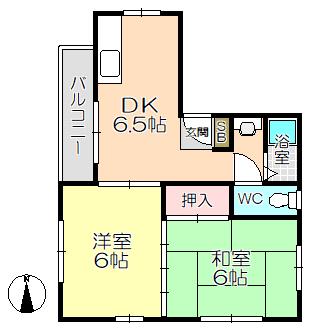 シャローム中村 2番館(2DK/1階)の間取り写真