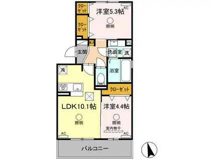 サニーフラット松江(2LDK/1階)の間取り写真