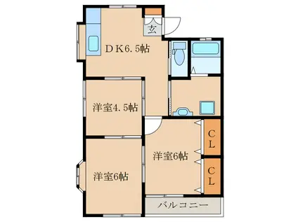 福島ラ・クオーレ(3DK/2階)の間取り写真