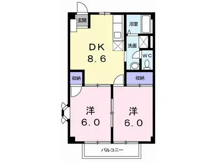コモドハイツA(2DK/2階)の間取り写真