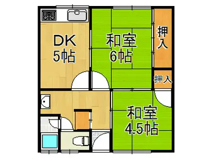 ＪＲ福知山線 中山寺駅 徒歩24分 2階建 築46年(2DK/2階)の間取り写真