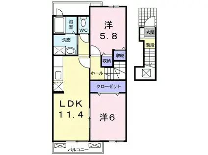 カルムプロムナード(2LDK/2階)の間取り写真