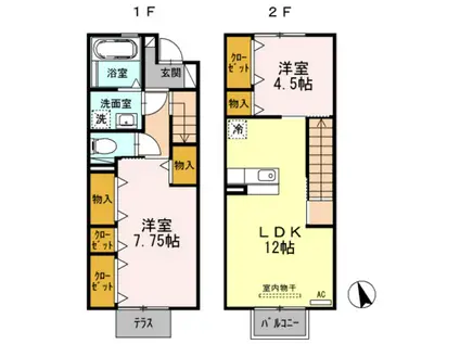 GARDEN HOUSE SHIMOAKAE(2LDK/1階)の間取り写真