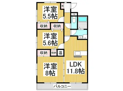 マンション花水木(3LDK/3階)の間取り写真