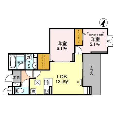 ONARIGOTENーD(2LDK/1階)の間取り写真