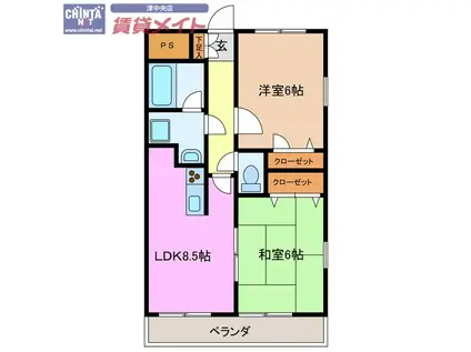 コーポアワヤ(2DK/1階)の間取り写真