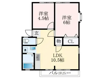 新栄プロパティー島泉II A棟(2LDK/1階)の間取り写真