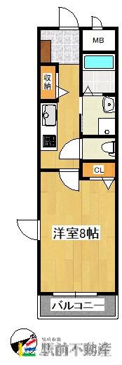 ローレル本町(1K/1階)の間取り写真