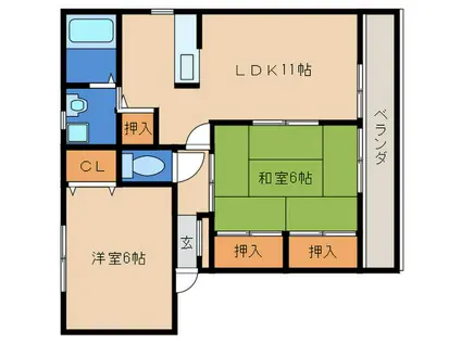 シャンフレーズ壱番館(2LDK/2階)の間取り写真