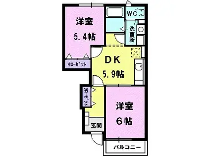 ラフォンテーヌ(2DK/1階)の間取り写真