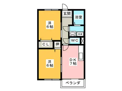 メゾン浜郷B(2DK/1階)の間取り写真