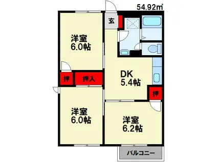 エクセレントハイツI(3DK/2階)の間取り写真