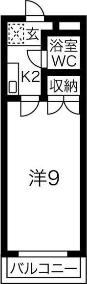 Kマンション(1K/4階)の間取り写真